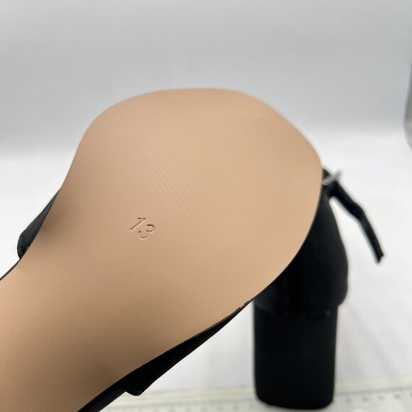 miss left Black Satin Square Toe Adjustable Ankle Buckle D'Orsay Pumps - Picture 6 of 8